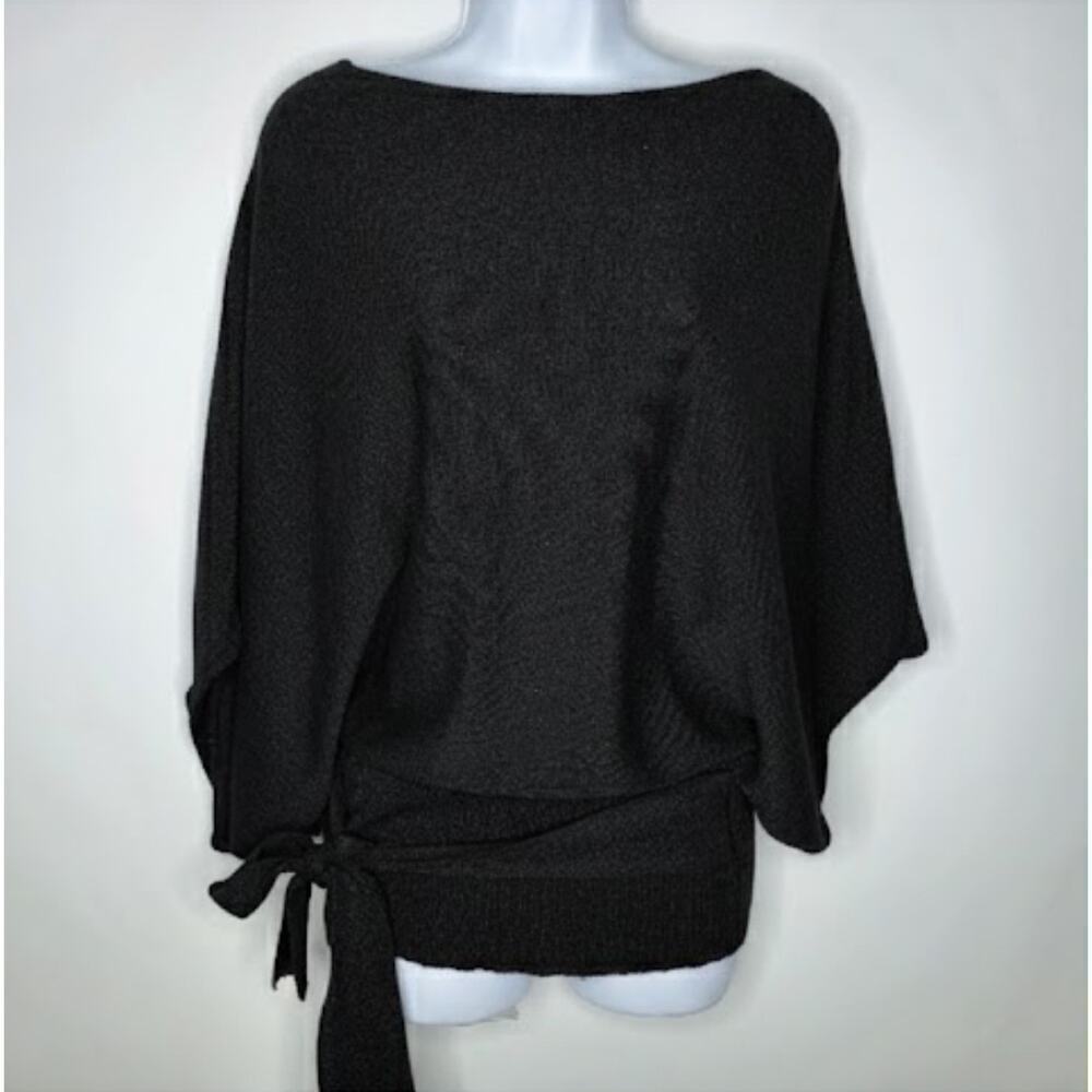 Kim Parrish Collection Silk Metallic Black Blouse L Boat Neck Tied Dolman Sleeve